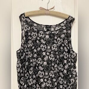 Torrid Black & White Sugar Skulls Sheer High Low Tank Dress